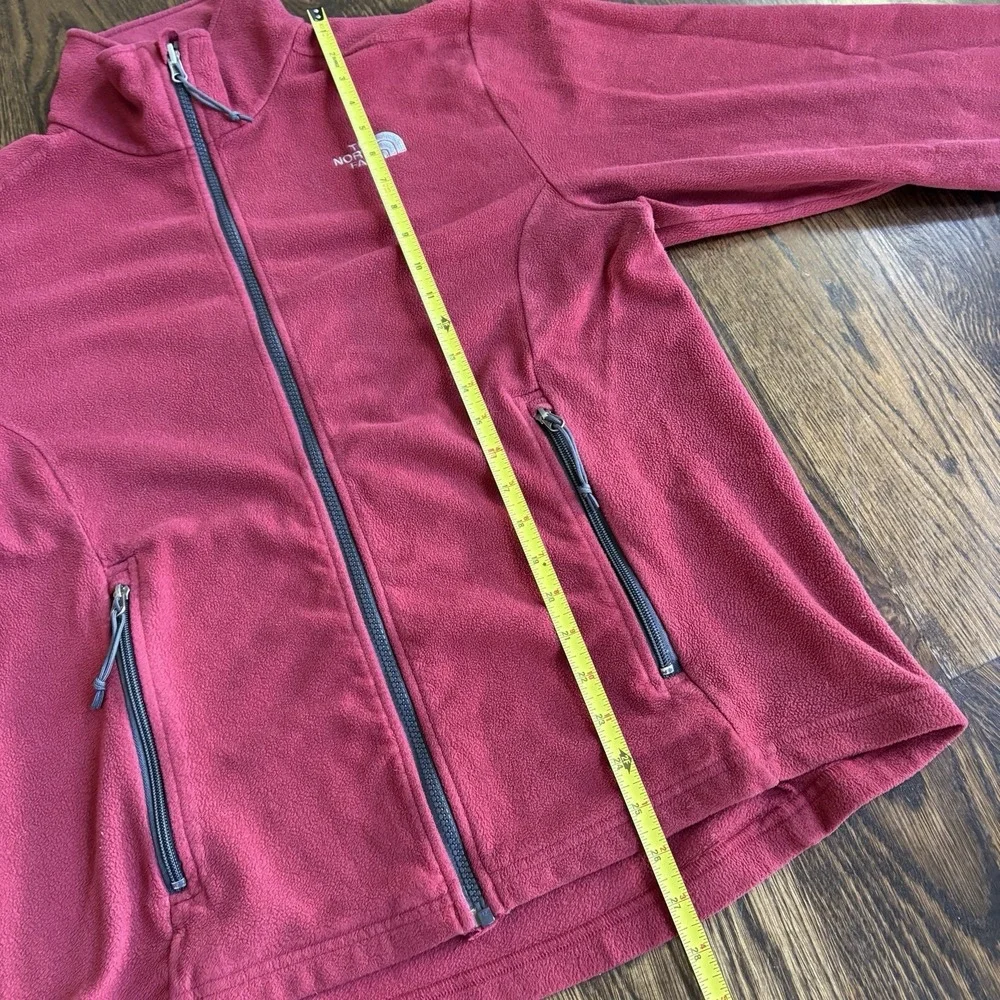 The North Face Mens Full Zip Fleece Jacket Solid Red Medium Lightweight Hiking